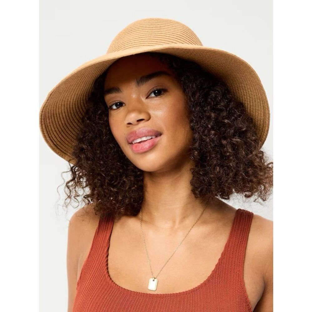 Old Navy Wide-Brim Panama Sun Hat NWT NEW S/M Medium Beige Straw Vacation Beach